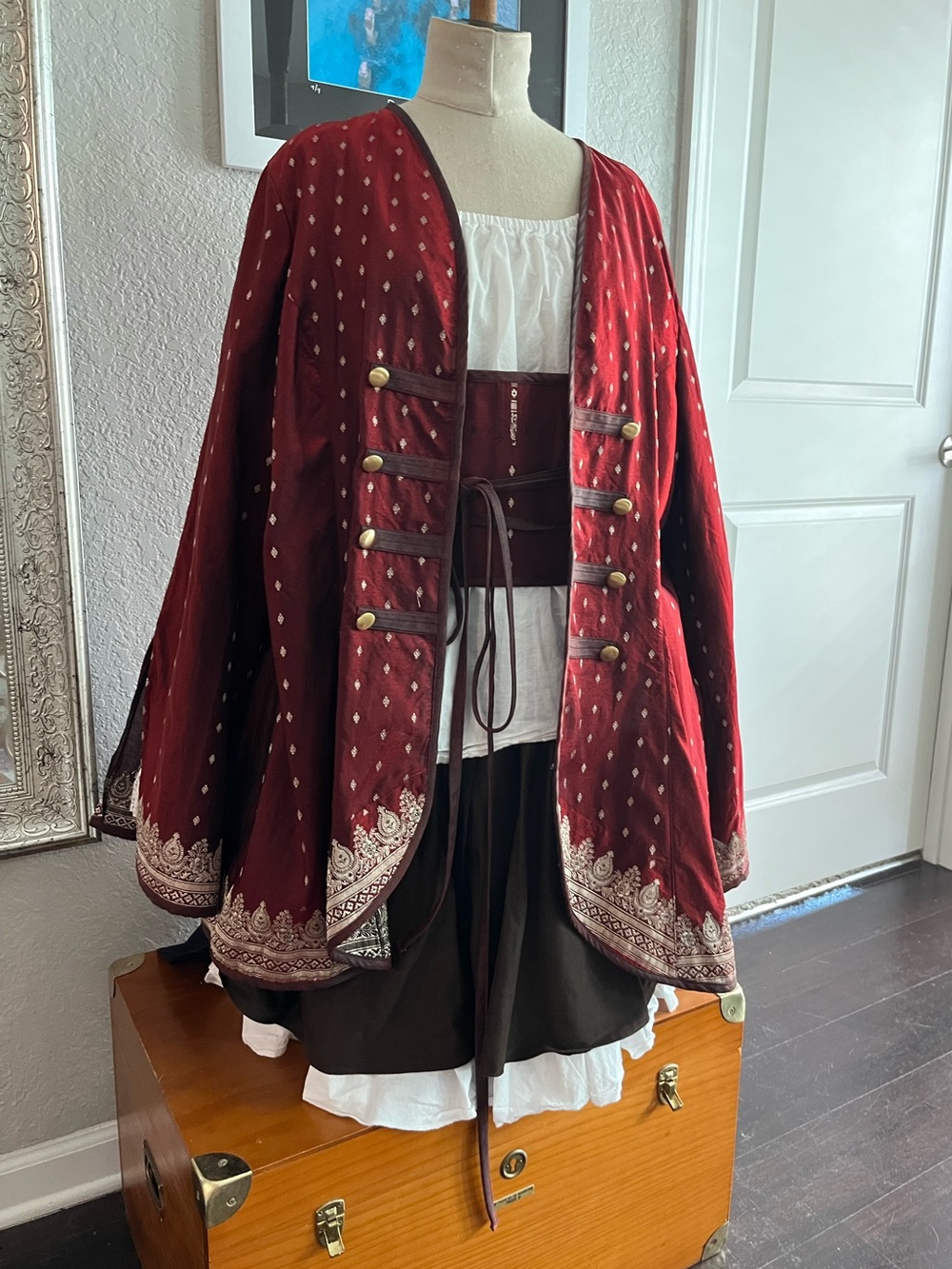 Red Embroidered Open-Front Women's Sweater Jacket